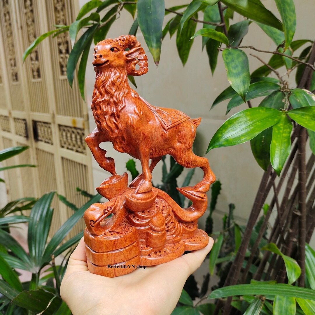 Wooden Goat Statue 7.8h Crafted Feng Shui Statue of Etsy
