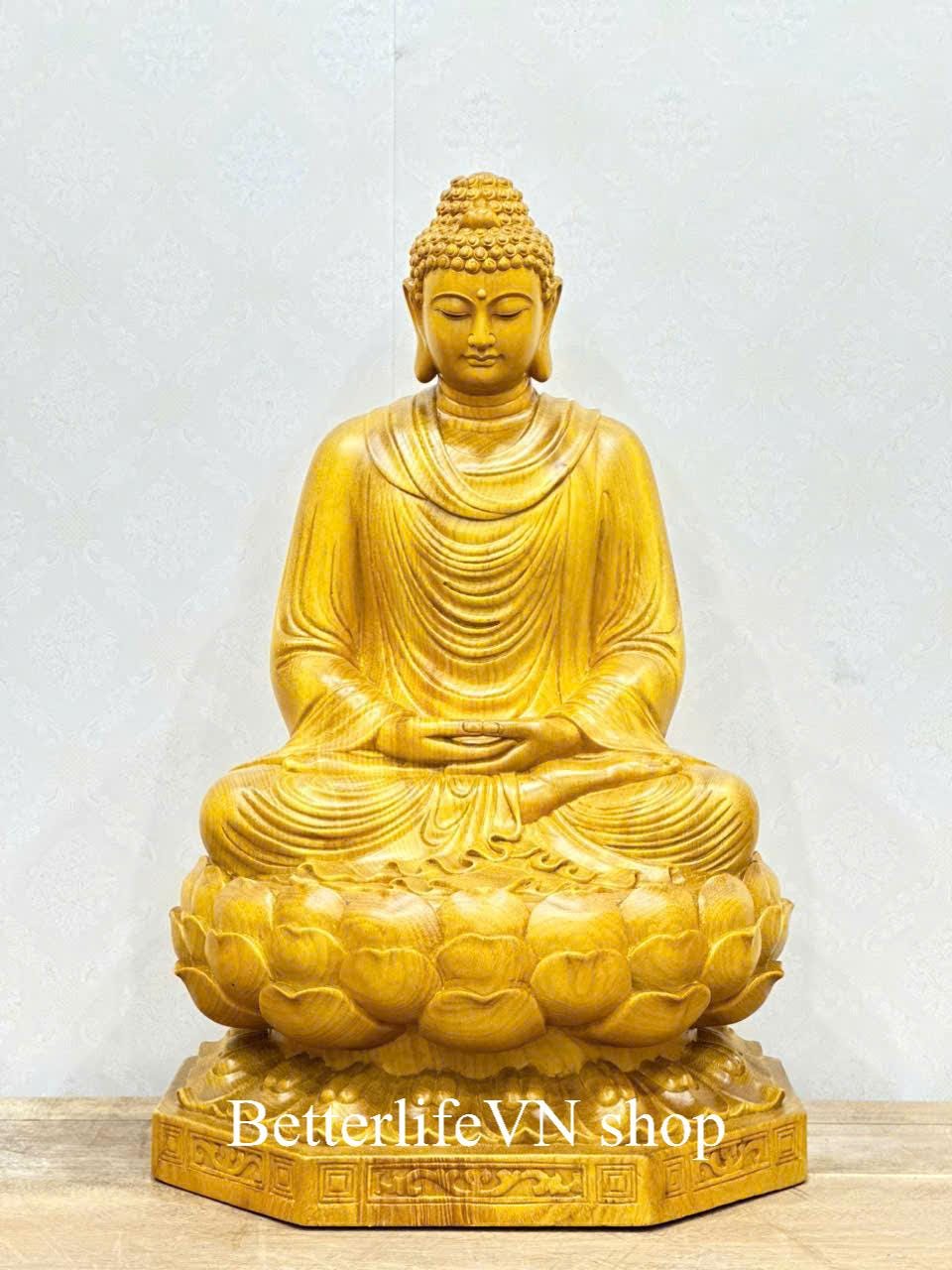 Wooden Gautama Buddha Statue on Lotus Pedestal (23.6 Inches) - Etsy
