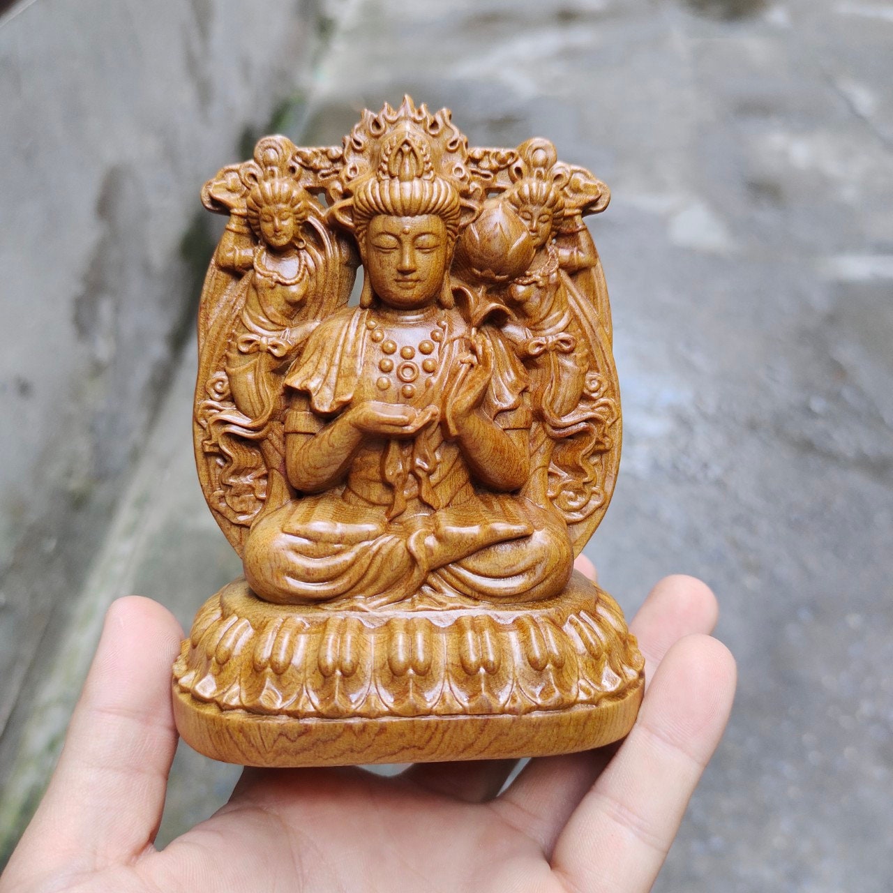Mahasthamaprapta Bodhisattva Statue 4.7H Wooden - Etsy