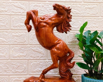 Solid Wooden Horse in 15.7 inches, Sculpture of Horse, Animal Lover, Handcrafted horse, home decor, Carved Horse Gift, Animal Statue