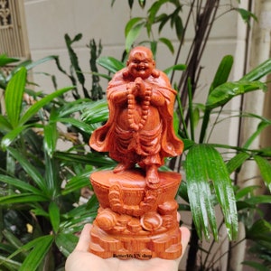 Der lachende Buddha (20 cm), der hölzerne Buddha, der Maitreya Buddha, der fröhliche Buddha, Buddha, Hotei, Budai, Pu tai, der große Bauchbuddha