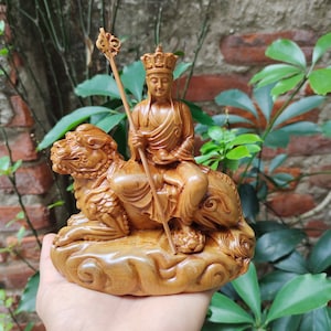 Bodhisattva Ksitigarbha statue (5.9&quot;H), Wooden statue, Crafted Buddha, Buddhism