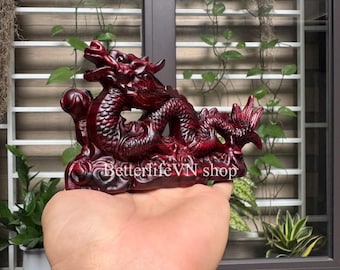 Estatua de dragón de madera, joya que concede deseos según el Feng Shui