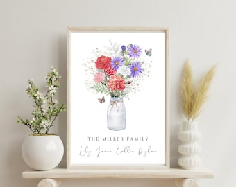 Birth Flower Family Bouquet - Personalised Family Print - Birth Flower Print - Personalised Gift - Family Wall Decor - Mother’s Day Gift