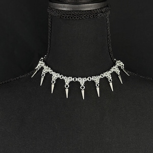 Edgy Triple Byzantine Spiked Chainmail Choker Necklace - Handcrafted Gothic Punk Jewelry