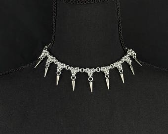Edgy Triple Byzantine Spiked Chainmail Choker Necklace - Handcrafted Gothic Punk Jewelry