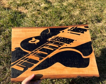 Guitar Hand Wood Burned Wall Decor