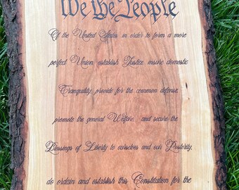 Hand Wood Burned Preamble of the Constitution