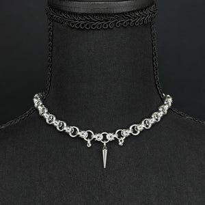 Edgy Byzantine Chainmail Necklace with Spikes and Beads - Handcrafted Metal Choker