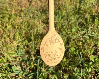 Hand Wood Burned Floral Spoon
