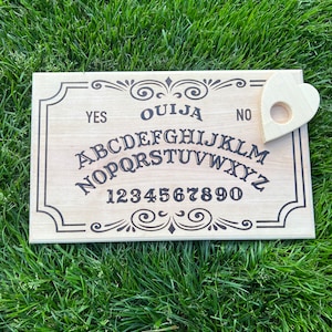 Hand Wood Burned Ouija Board With Planchet image 1