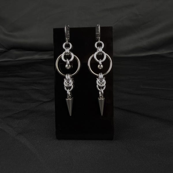 Spiked Byzantine Chainmail Edgy Earrings,  Double O Gothic Jewelry