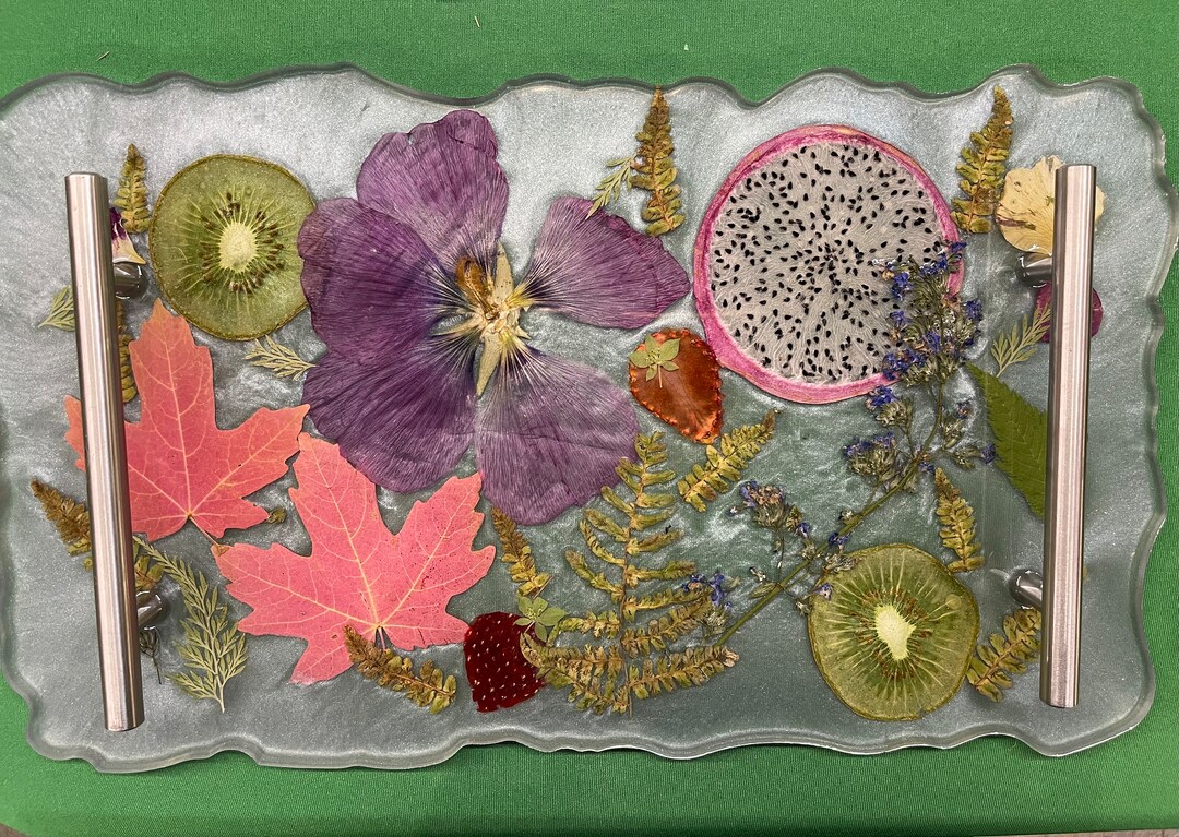 Resin Tray, Serving Tray, Dried Flower Resin Tray, Flower Serving Tray
