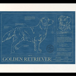 GOLDEN RETRIEVER Blueprint, Dog Art, Mid-Century Art, Dog Lover Gift, Museum Quality Print, Unique Gift, Personalization Available