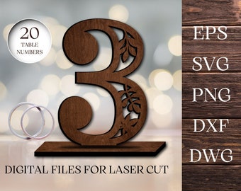 Rustic Wedding Table Numbers SVG, Laser Cut, Table Centerpieces, Digital Download Files, Png, Svg, Eps, Dxf, Dwg