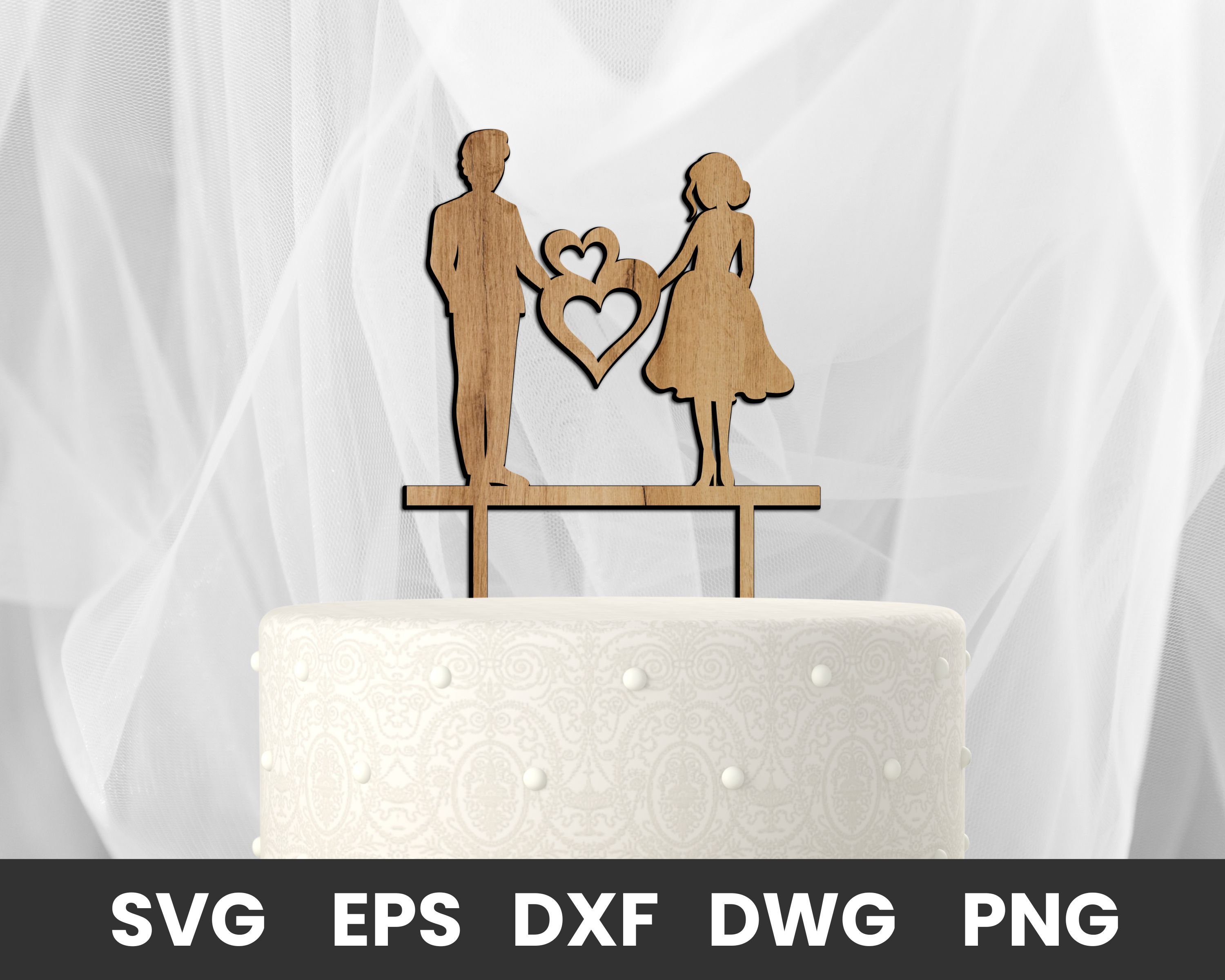 Wedding Cake Topper for Laser Cut, Bride and Groom, Couple Cake Topper