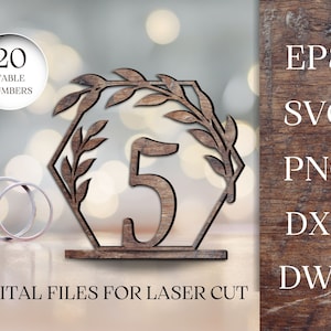 Números de mesa de casamento para corte a laser, arquivos de download digital, png, svg, eps, dxf, dwg