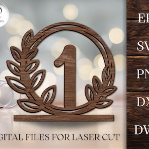 Números de mesa florales para bodas cortados con láser, archivos digitales descargables (PNG, SVG, EPS, DXF, DWG)