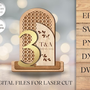 Numeri del tavolo di nozze in rattan per taglio laser, file di download digitale, Png, Svg, Eps, Dxf, Dwg