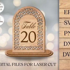 Números de mesa de arco de vime para corte a laser, arquivos de download digital, png, svg, eps, dxf, dwg