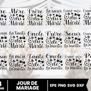 Paquete SVG de citas de bodas francesas, Jour de Mariage, archivos SVG de refranes franceses, letras de boda, ilustración, paquete SVG, archivos de corte