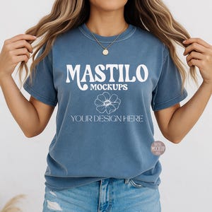 Comfort Colors C1717 Blue Jean Shirt Mockup, 1717 Blue T-shirt Mock-up, Real Model Mock, Trendy Cozy Summer Fall Boho Aesthetic Tshirt