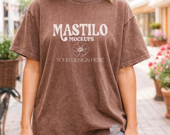 Comfort Colors C1717 Espresso Shirt Mockup, CC1717 Espresso T-Shirt Mockup, Graphic Tee Mockup, Brown Shirt Mockup, Woman Model Mockup
