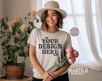 Gildan 5000 Sand T-shirt Mockup, Model Mockup Sand T Shirt Mockup, Boho Mockup