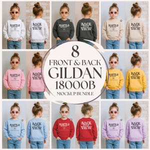 Gildan 18000B Kids Front and Back Sweatshirt Mockup Bundle, Youth Model Mock-up Bundle, Print on Demand Mockups, Kids Sweater Mockup