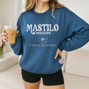 Gildan 18000 Mockup, Gildan Indigo Sweatshirt Mockup, Sweatshirt Model Mockup, Gildan Indigo, 18000 Indigo, Boho Trendy Simple Mockup