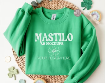 Gildan 18000 Irish Green Folded Sweatshirt Mockup | Green Crewneck Mockup JPG | Flat Lay Apparel Mockup | St Patrick Photo Mockup