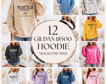 Gildan 18500 Hoodie Mockup Bundle, G185 Hooded Sweatshirt Mock-up Bundle, Hoodie Mockups, Trendy Boho Mockups, Minimal Aesthetic, Set of 12