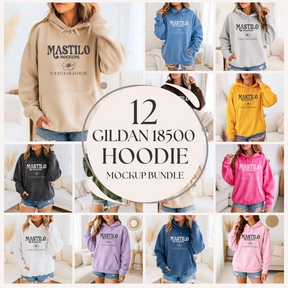 Gildan 18500 Hoodie Mockup Bundle, G185 Hooded Sweatshirt Mock-up Bundle, Hoodie Mockups, Trendy Boho Mockups, Minimal Aesthetic, Set of 12