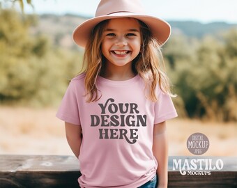 Maqueta de Bella Canvas 3001T rosa, maqueta de camiseta Bella Canvas para niño pequeño, maqueta de camiseta para niños, maqueta de camiseta rosa, maqueta de camiseta para niño pequeño, tienda SVG