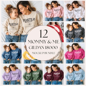 MOMMY AND ME Gildan 18000 Sweatshirt Mockup Bundle, Gildan 18000 Mommy And Daughter, Mommy & Me Mock Up, Family Mockup Bundle, Trendy Boho