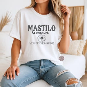 Trendy Comfort Colors C1717 White Shirt Mockup, CC1717 White T-Shirt Mockup, Graphic Tee Mockup, White t-Shirt Mockup, Woman Model Mockup
