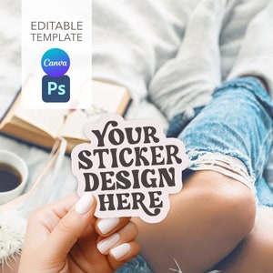 Sticker Mockup Canva, Photoshop Sticker Mockup, Sticker Mockups PSD file, Hand Holding Sticker, Sticker Mockup Boho, Die Cut Sticker Mockup