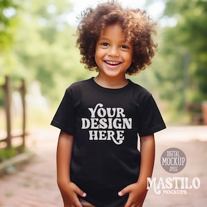 Kids Black T-Shirt Mockup, BC3001Y T-Shirt Mockup, Bella Canvas 3001 Youth Mockups, Model T-shirt Mockup, Mockups for Children