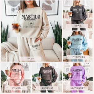 Comfort Colors 1466, 1469 Peachy Tracksuit Mockup Bundle, Sweatsuit Mockup Bundle, CC1469 Fleece Sweatpants, CC1466 Crewneck Sweatshirt