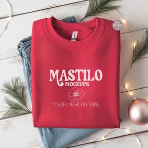 Christmas Flat Lay Gildan 18000 Mockup, Christmas Sweatshirt Mockup, Christmas Folded Sweater Flat lay Mockup, Winter Flat lay Mockup Boho image 3
