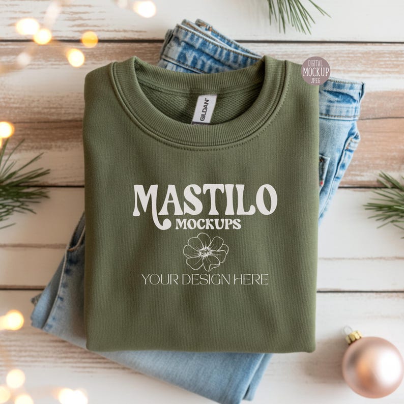 Christmas Flat Lay Gildan 18000 Mockup, Christmas Sweatshirt Mockup, Christmas Folded Sweater Flat lay Mockup, Winter Flat lay Mockup Boho image 4