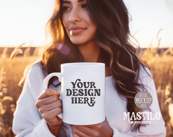 Boho 11oz Coffee Mug Mockup, Styled Stock Photography, Photo Graphic Design Mock Up, Mug mockup model, blank mug, white coffee mug mock up