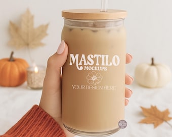 Fall 16oz Glass Can Mock up, Fall Rustic Farmhouse Mockup, Sipper Glass Mock ups, cozy Autumn Mockup Pink Boho aesthetic Mug Mockups