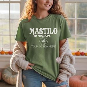 Comfort Colors C1717 Moss Shirt Mockup, CC1717 Moss T-Shirt Mockup, Graphic Tee Mockup, Fall Mockup, Woman Model Mockup, Autumn T-shirt
