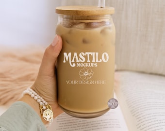 Book Lover Glass Cup Mockup, 16oz Glass Can Mock up, Sipper Glass Mock ups, cozy Mockup Pink Boho aesthetic Mug Mockups, POD Mock-ups