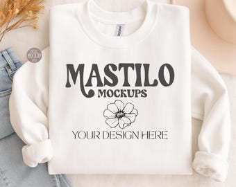 Gildan 18000 White Sweatshirt Mockup, Folded White Flat Lay Crewneck Mock Up, Simple Styled White Mockups Flatlay Sweater G180 POD Mock-up