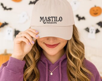 Halloween Stone Hat Mockup, Yupoong 6245CM Stone Dad Hat Mockup, Baseball Stone Female Mockup, Dad Cap Mockup, Female Hat Mockup, Halloween