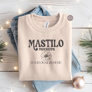 Christmas Flat Lay Gildan 18000 Mockup, Christmas Sweatshirt Mockup, Christmas Folded Sweater Flat lay Mockup, Winter Flat lay Mockup Boho image 5