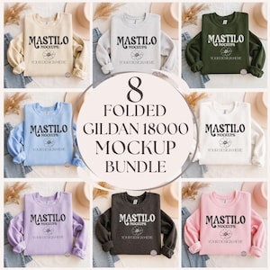 Folded Gildan 18000 Sweatshirt Mockup Bundle, G18000 Crewneck Mock-up Bundle, Sweatshirt Mockups, Boho Gildan 18000 Flatlay POD folded Mocks