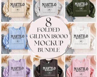 Folded Gildan 18000 Sweatshirt Mockup Bundle, G18000 Crewneck Mock-up Bundle, Sweatshirt Mockups, Boho Gildan 18000 Flatlay POD folded Mocks